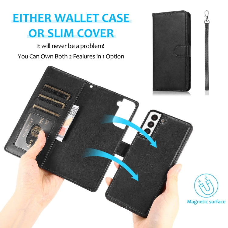 For Samsung Galaxy S21 5G Calf Texture 2 in 1 Detachable Magnetic Back Cover Horizontal Flip Leather Case with Holder & Card Slots & Wallet & Photo Frame