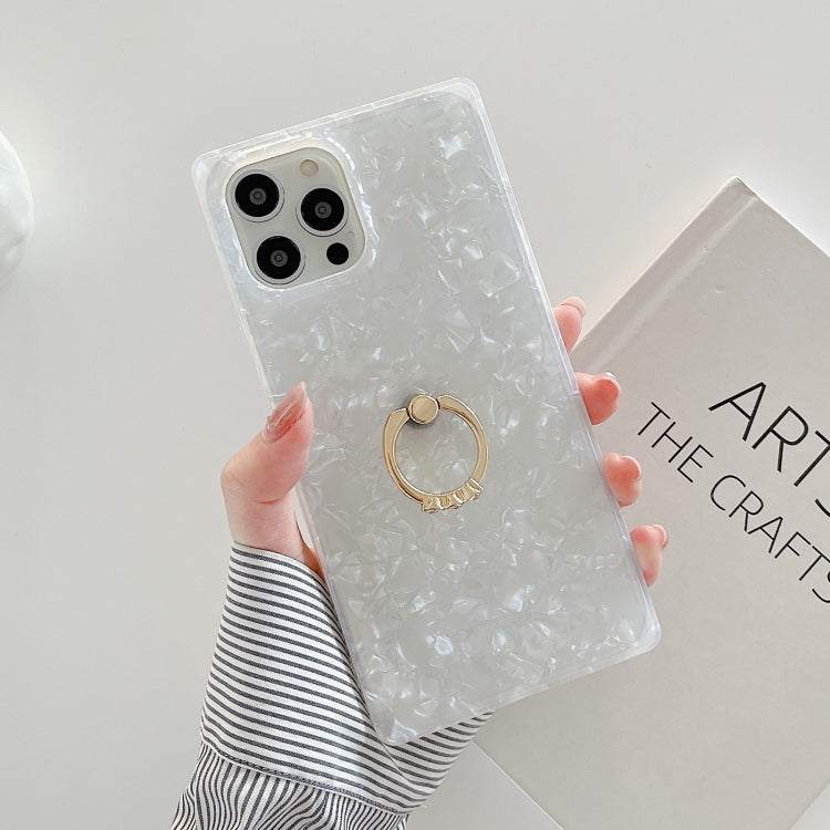 For iPhone 12 / 12 Pro Shell Pattern Straight-Edge Soft TPU Protective Case with Ring Holder