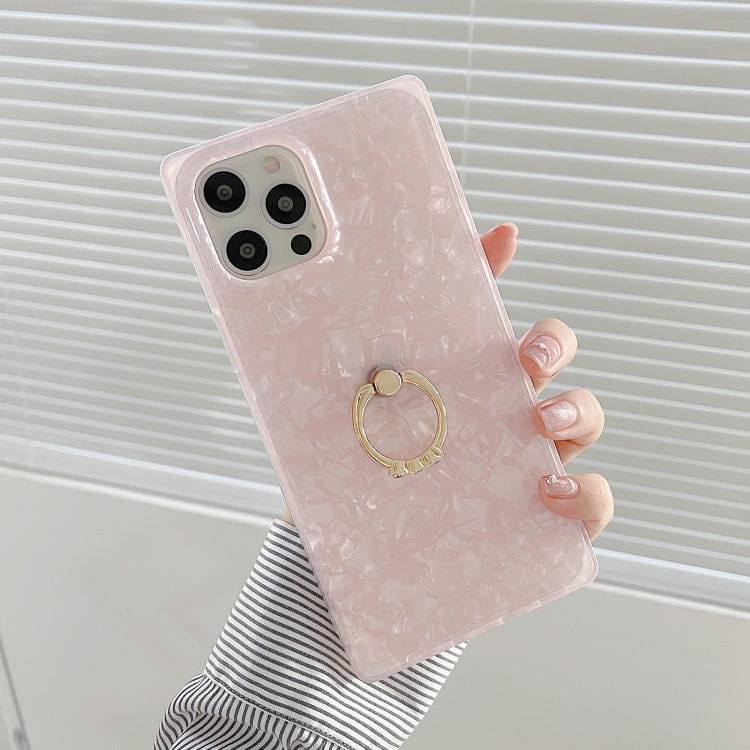 For iPhone 12 / 12 Pro Shell Pattern Straight-Edge Soft TPU Protective Case with Ring Holder