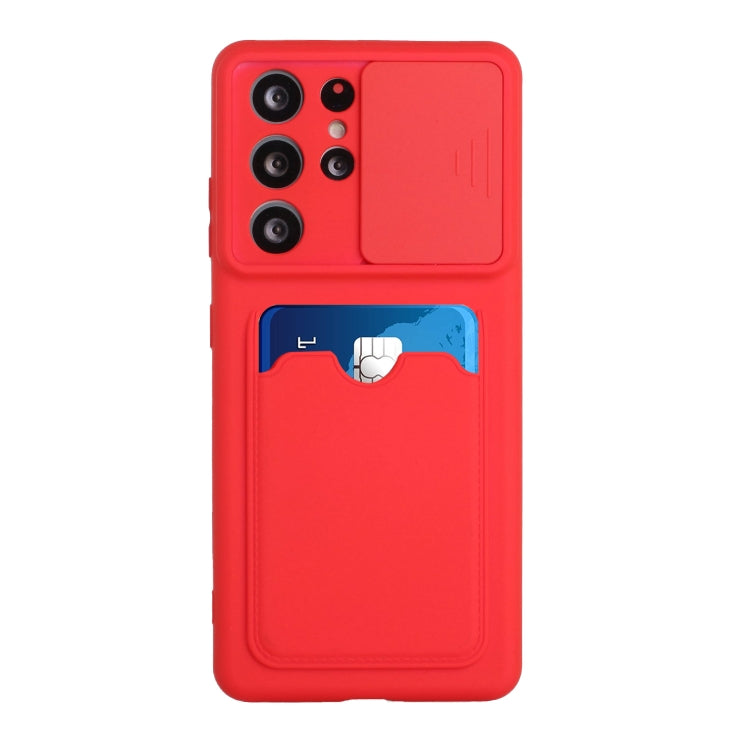 For Samsung Galaxy S21 Ultra 5G Sliding Camera Cover Design TPU Protective Case with Card Slot