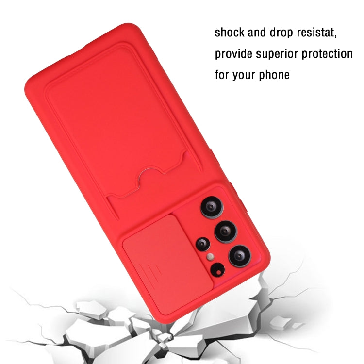 For Samsung Galaxy S21 Ultra 5G Sliding Camera Cover Design TPU Protective Case with Card Slot