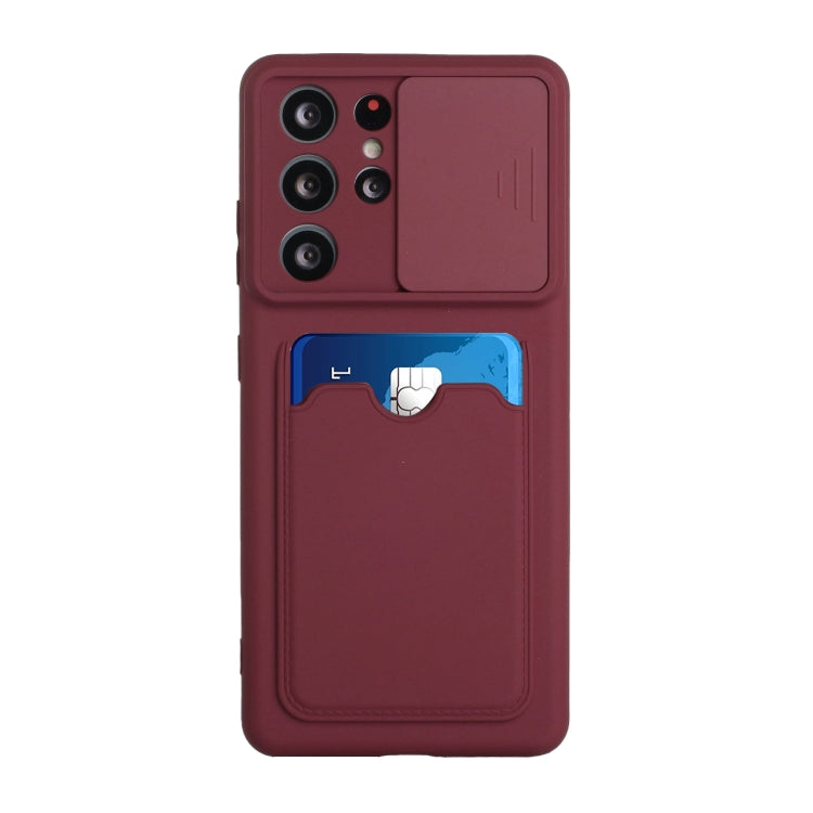 For Samsung Galaxy S21 Ultra 5G Sliding Camera Cover Design TPU Protective Case with Card Slot