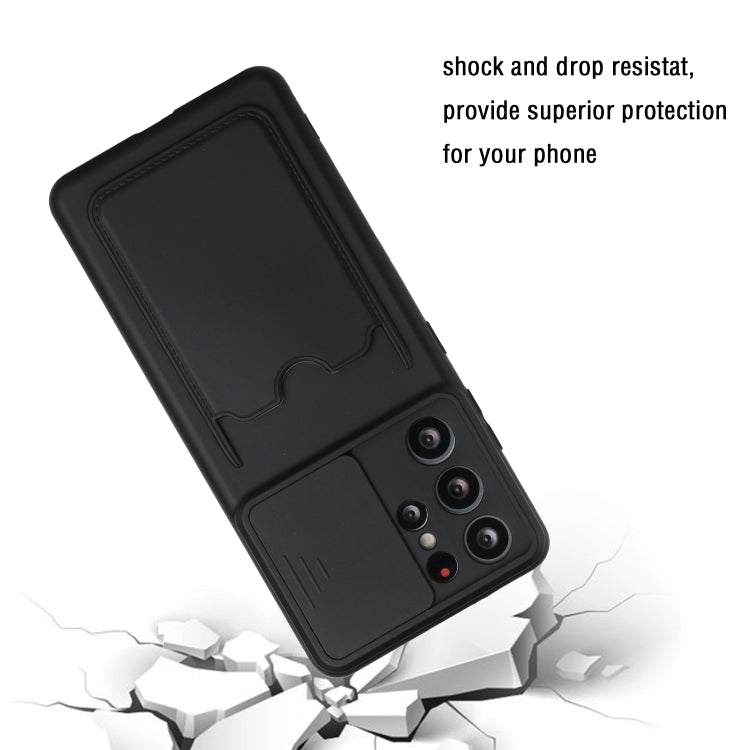 For Samsung Galaxy S21 Ultra 5G Sliding Camera Cover Design TPU Protective Case with Card Slot