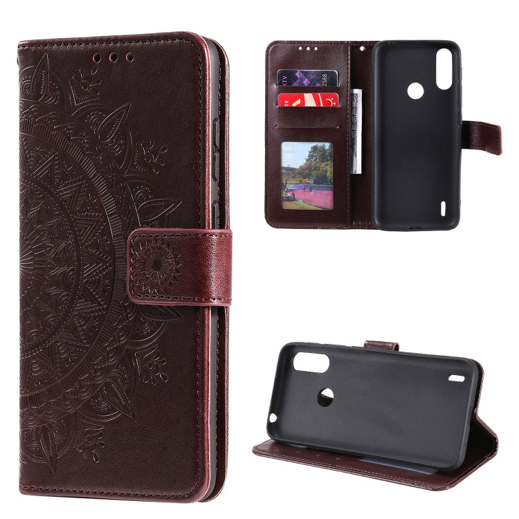 For Motorola Moto E7 Power Totem Flower Embossed Horizontal Flip TPU + PU Leather Case with Holder & Card Slots & Wallet