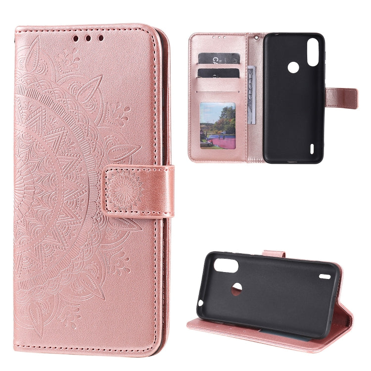For Motorola Moto E7 Power Totem Flower Embossed Horizontal Flip TPU + PU Leather Case with Holder & Card Slots & Wallet