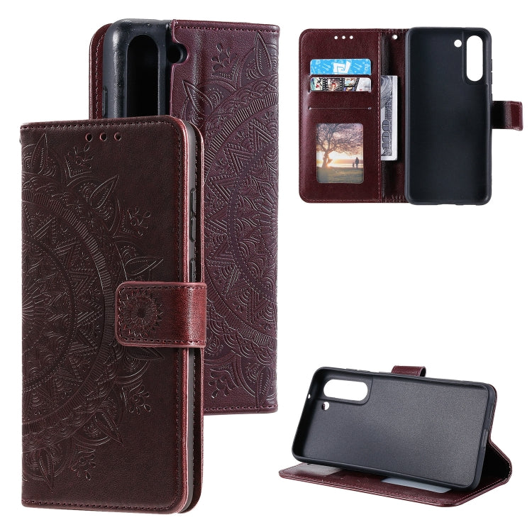 For Samsung Galaxy S21 FE Totem Flower Embossed Horizontal Flip TPU + PU Leather Case with Holder & Card Slots & Wallet