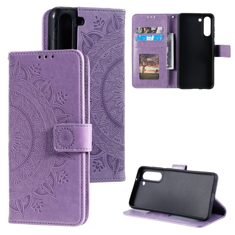 For Samsung Galaxy S21 FE Totem Flower Embossed Horizontal Flip TPU + PU Leather Case with Holder & Card Slots & Wallet