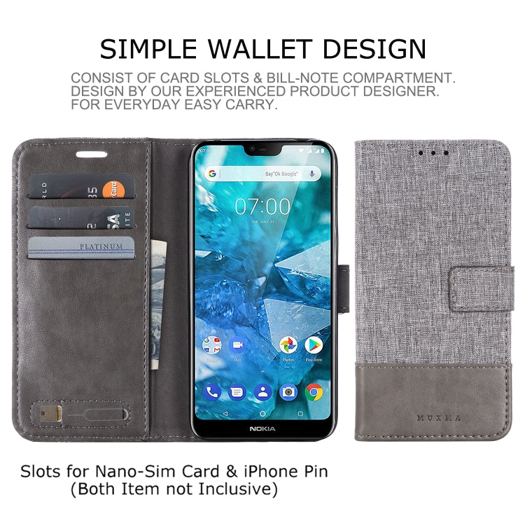 For Nokia 7.1 MUXMA MX102 Horizontal Flip Canvas Leather Case with Stand & Card Slot & Wallet Function
