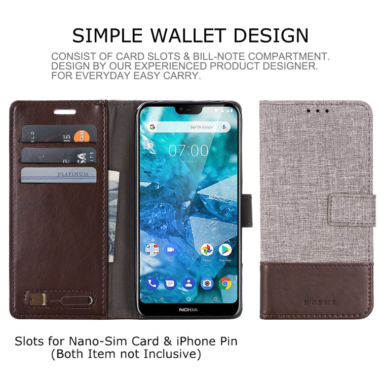 For Nokia 7.1 MUXMA MX102 Horizontal Flip Canvas Leather Case with Stand & Card Slot & Wallet Function