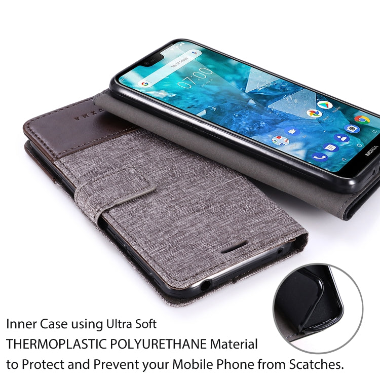 For Nokia 7.1 MUXMA MX102 Horizontal Flip Canvas Leather Case with Stand & Card Slot & Wallet Function