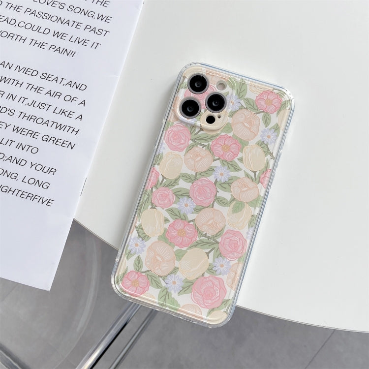 For iPhone 11 Pro Max TPU Embossed + Double-sided Painting Protective Case (Pink Rose)