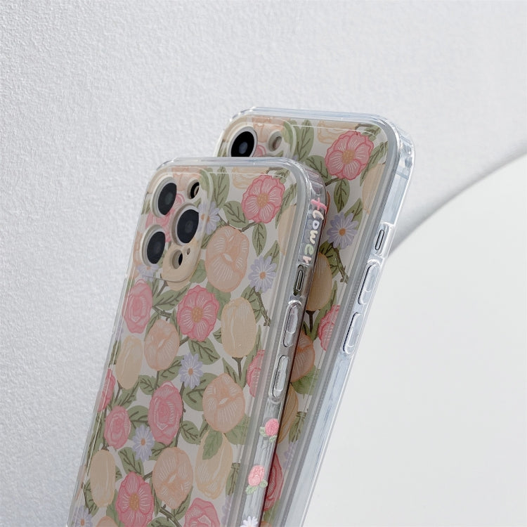 For iPhone 11 Pro Max TPU Embossed + Double-sided Painting Protective Case (Pink Rose)