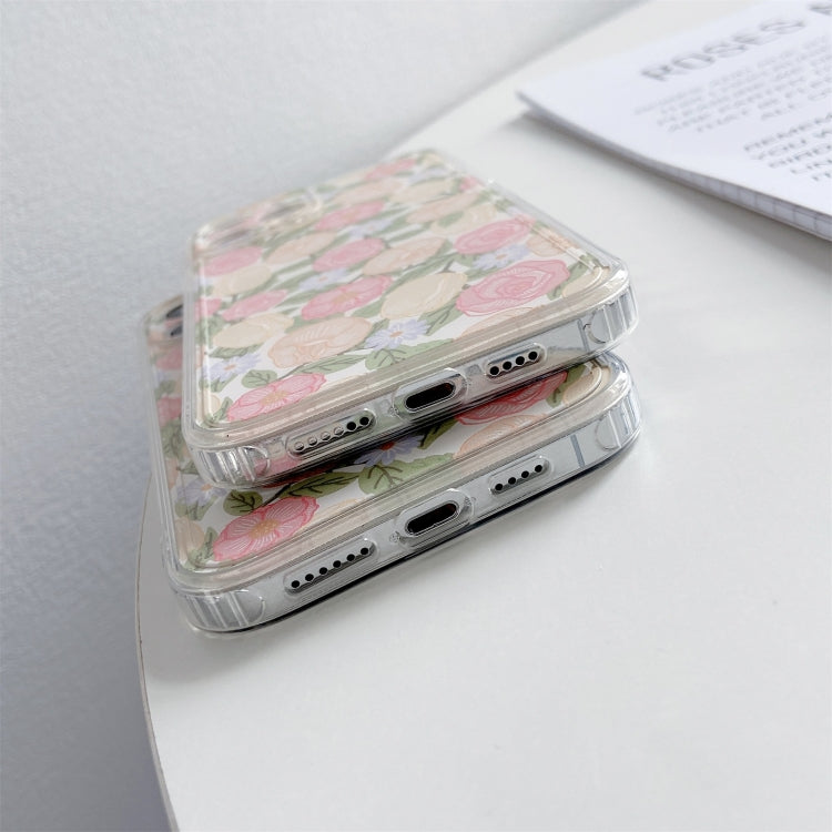 For iPhone 11 Pro Max TPU Embossed + Double-sided Painting Protective Case (Pink Rose)