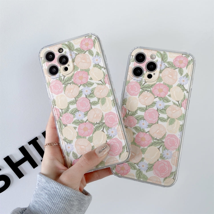 For iPhone 11 Pro Max TPU Embossed + Double-sided Painting Protective Case (Pink Rose)