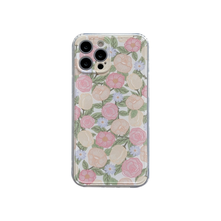 For iPhone 12 mini TPU Embossed + Double-sided Painting Protective Case (Pink Rose)