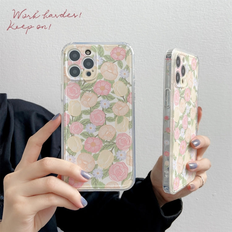 For iPhone 12 mini TPU Embossed + Double-sided Painting Protective Case (Pink Rose)