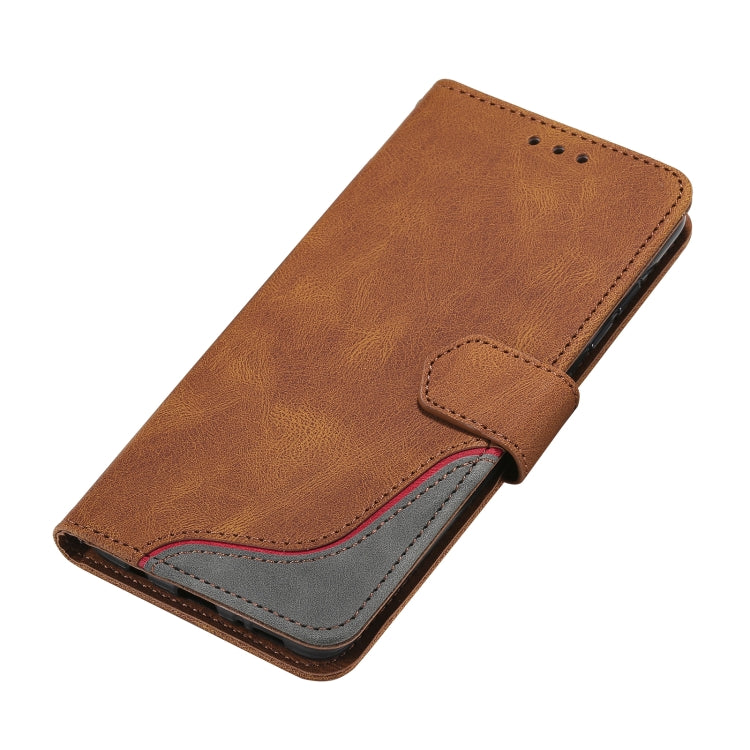 For Samsung Galaxy A02s EU Version Three-color Stitching Calf Texture Horizontal Flip Leather Case with Holder & Card Slots & Wallet