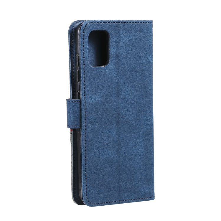 For Samsung Galaxy A02s EU Version Three-color Stitching Calf Texture Horizontal Flip Leather Case with Holder & Card Slots & Wallet
