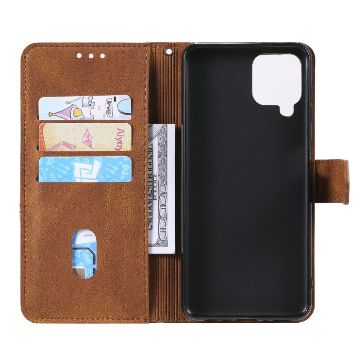 For Samsung Galaxy A12 5G Three-color Stitching Calf Texture Horizontal Flip Leather Case with Holder & Card Slots & Wallet