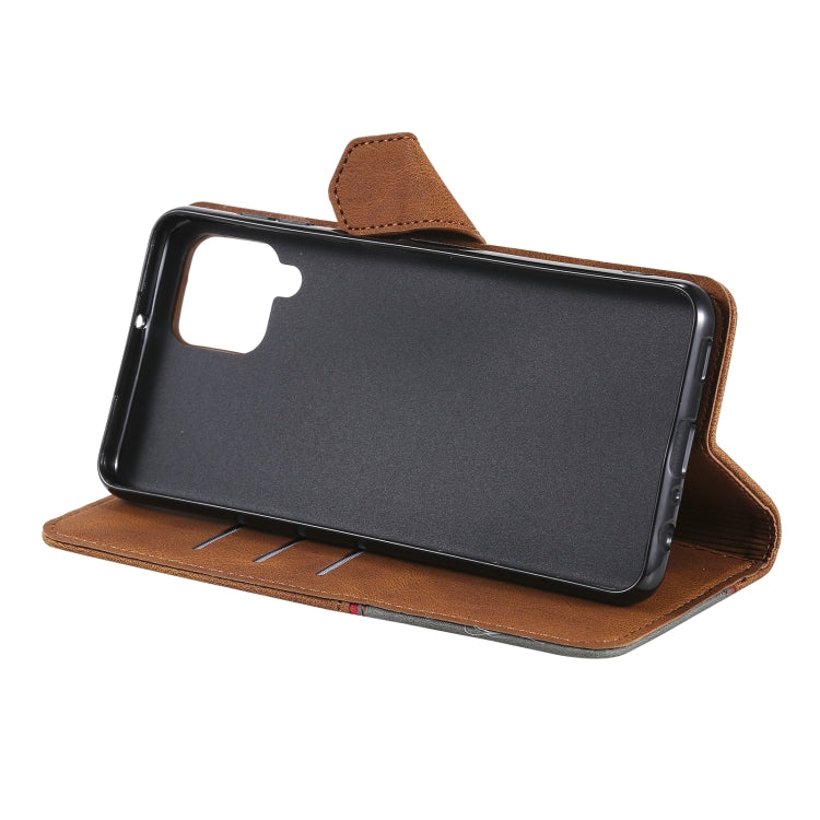 For Samsung Galaxy A12 5G Three-color Stitching Calf Texture Horizontal Flip Leather Case with Holder & Card Slots & Wallet