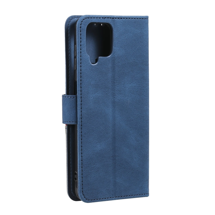 For Samsung Galaxy A12 5G Three-color Stitching Calf Texture Horizontal Flip Leather Case with Holder & Card Slots & Wallet