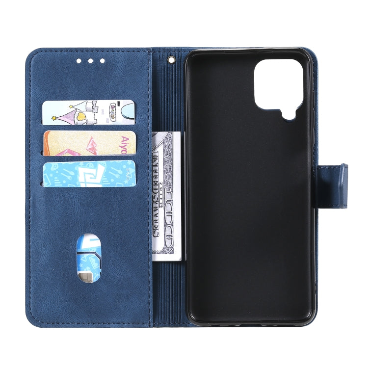 For Samsung Galaxy A12 5G Three-color Stitching Calf Texture Horizontal Flip Leather Case with Holder & Card Slots & Wallet