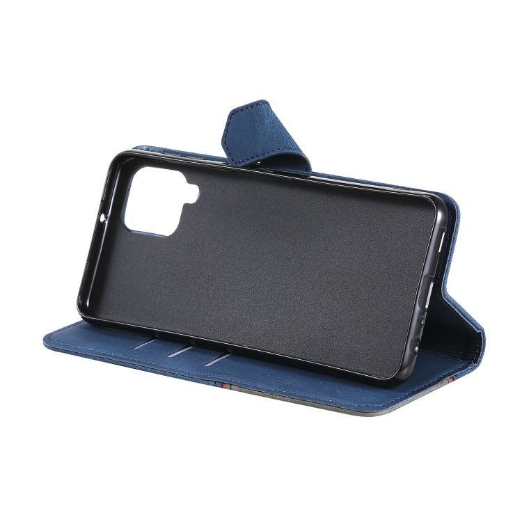 For Samsung Galaxy A12 5G Three-color Stitching Calf Texture Horizontal Flip Leather Case with Holder & Card Slots & Wallet