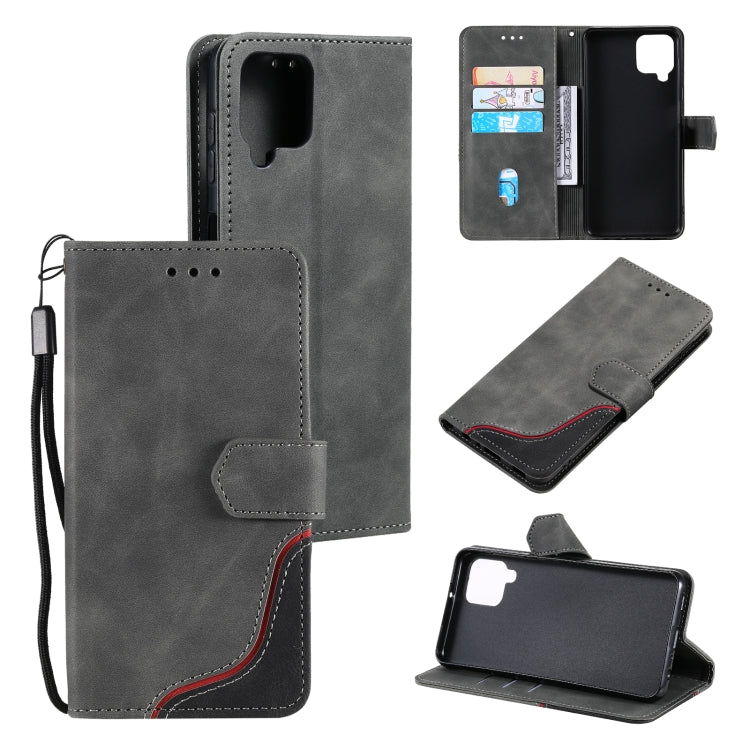 For Samsung Galaxy A12 5G Three-color Stitching Calf Texture Horizontal Flip Leather Case with Holder & Card Slots & Wallet