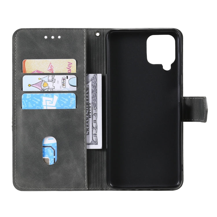 For Samsung Galaxy A12 5G Three-color Stitching Calf Texture Horizontal Flip Leather Case with Holder & Card Slots & Wallet