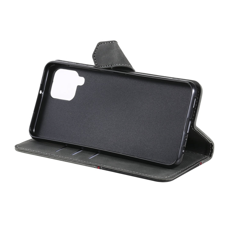 For Samsung Galaxy A12 5G Three-color Stitching Calf Texture Horizontal Flip Leather Case with Holder & Card Slots & Wallet
