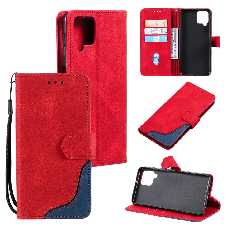 For Samsung Galaxy A12 5G Three-color Stitching Calf Texture Horizontal Flip Leather Case with Holder & Card Slots & Wallet