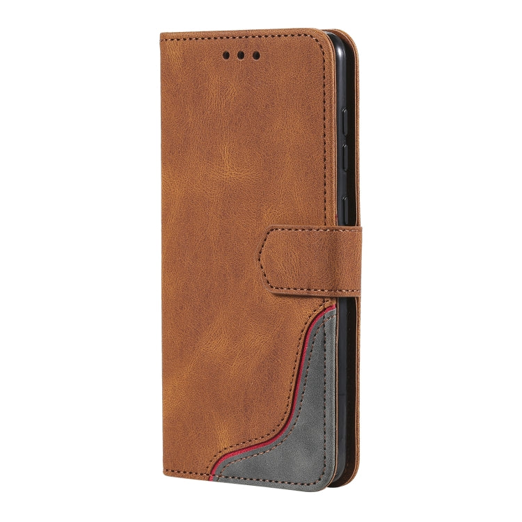 For Samsung Galaxy A21s Three-color Stitching Calf Texture Horizontal Flip Leather Case with Holder & Card Slots & Wallet