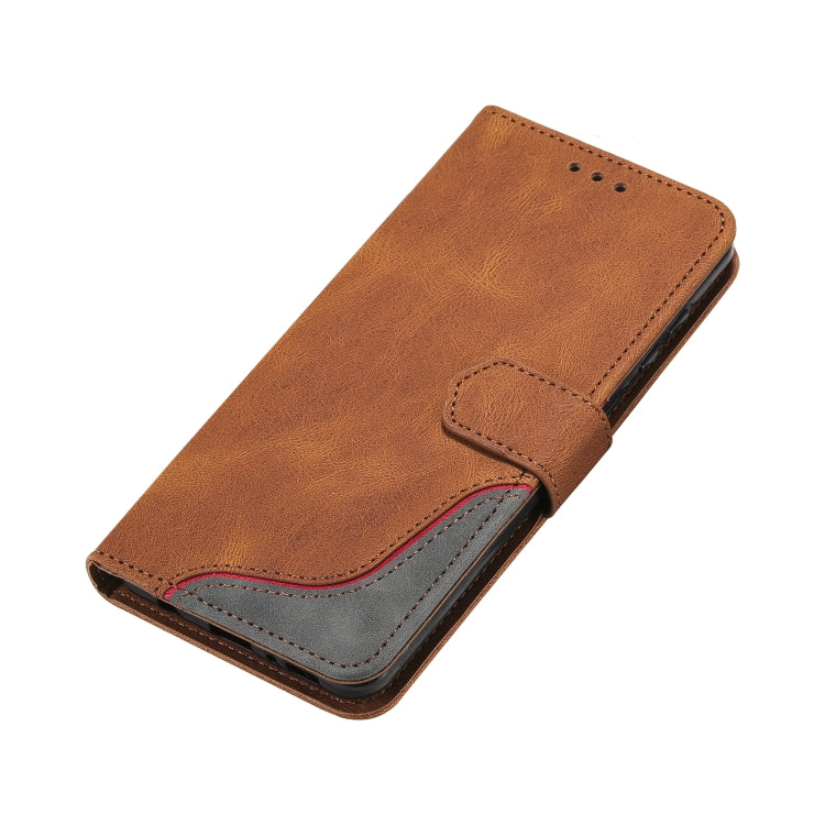 For Samsung Galaxy A21s Three-color Stitching Calf Texture Horizontal Flip Leather Case with Holder & Card Slots & Wallet
