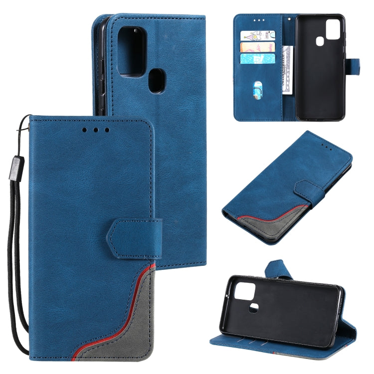 For Samsung Galaxy A21s Three-color Stitching Calf Texture Horizontal Flip Leather Case with Holder & Card Slots & Wallet