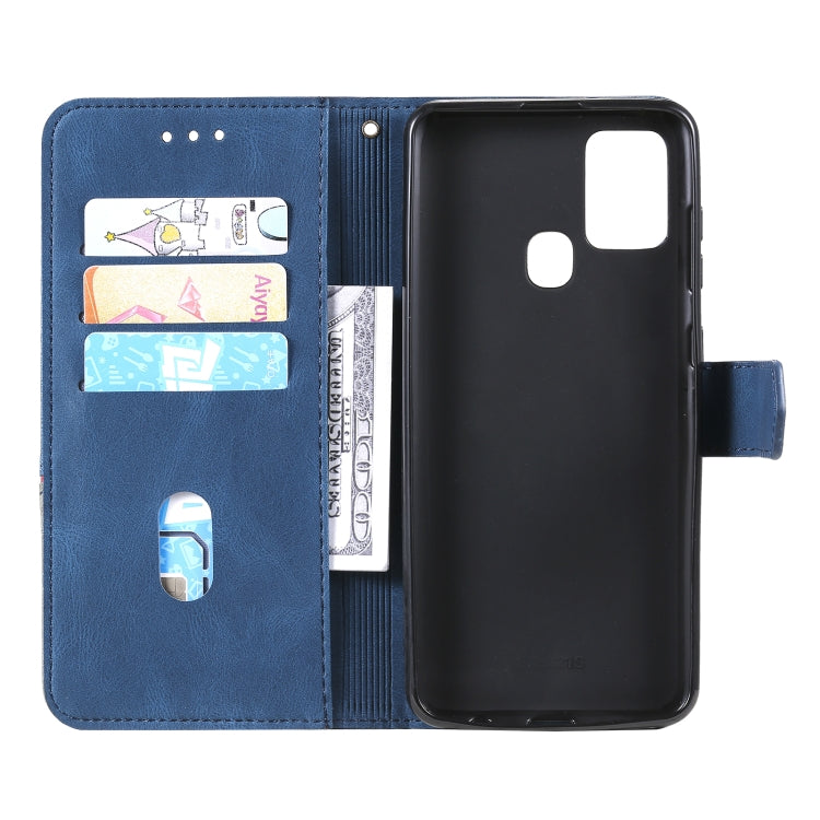 For Samsung Galaxy A21s Three-color Stitching Calf Texture Horizontal Flip Leather Case with Holder & Card Slots & Wallet