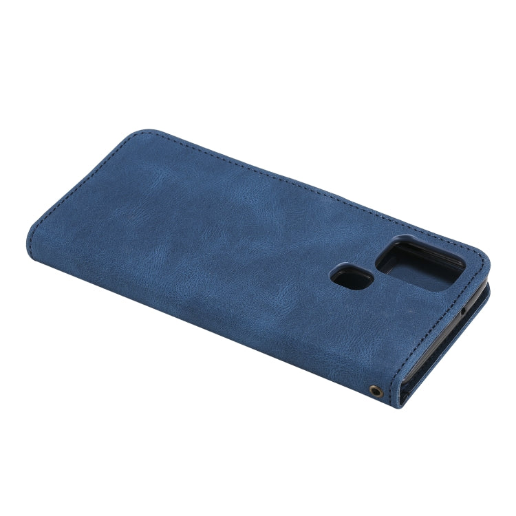 For Samsung Galaxy A21s Three-color Stitching Calf Texture Horizontal Flip Leather Case with Holder & Card Slots & Wallet