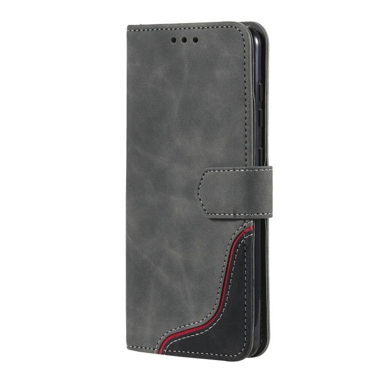 For Samsung Galaxy A21s Three-color Stitching Calf Texture Horizontal Flip Leather Case with Holder & Card Slots & Wallet