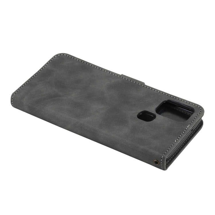 For Samsung Galaxy A21s Three-color Stitching Calf Texture Horizontal Flip Leather Case with Holder & Card Slots & Wallet