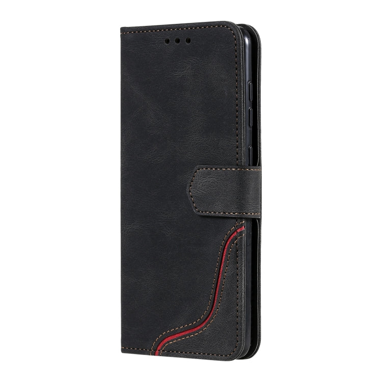 For Samsung Galaxy A21s Three-color Stitching Calf Texture Horizontal Flip Leather Case with Holder & Card Slots & Wallet
