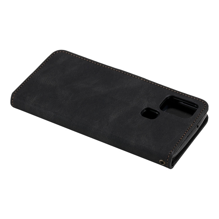 For Samsung Galaxy A21s Three-color Stitching Calf Texture Horizontal Flip Leather Case with Holder & Card Slots & Wallet