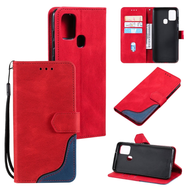 For Samsung Galaxy A21s Three-color Stitching Calf Texture Horizontal Flip Leather Case with Holder & Card Slots & Wallet