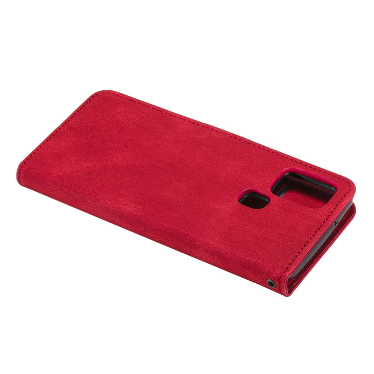 For Samsung Galaxy A21s Three-color Stitching Calf Texture Horizontal Flip Leather Case with Holder & Card Slots & Wallet