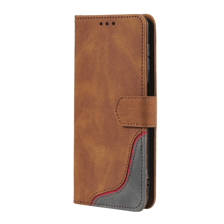 For Samsung Galaxy A22 4G Three-color Stitching Calf Texture Horizontal Flip Leather Case with Holder & Card Slots & Wallet