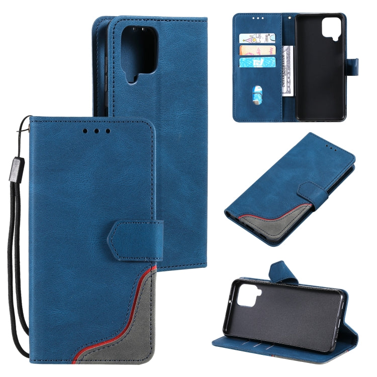For Samsung Galaxy A22 4G Three-color Stitching Calf Texture Horizontal Flip Leather Case with Holder & Card Slots & Wallet