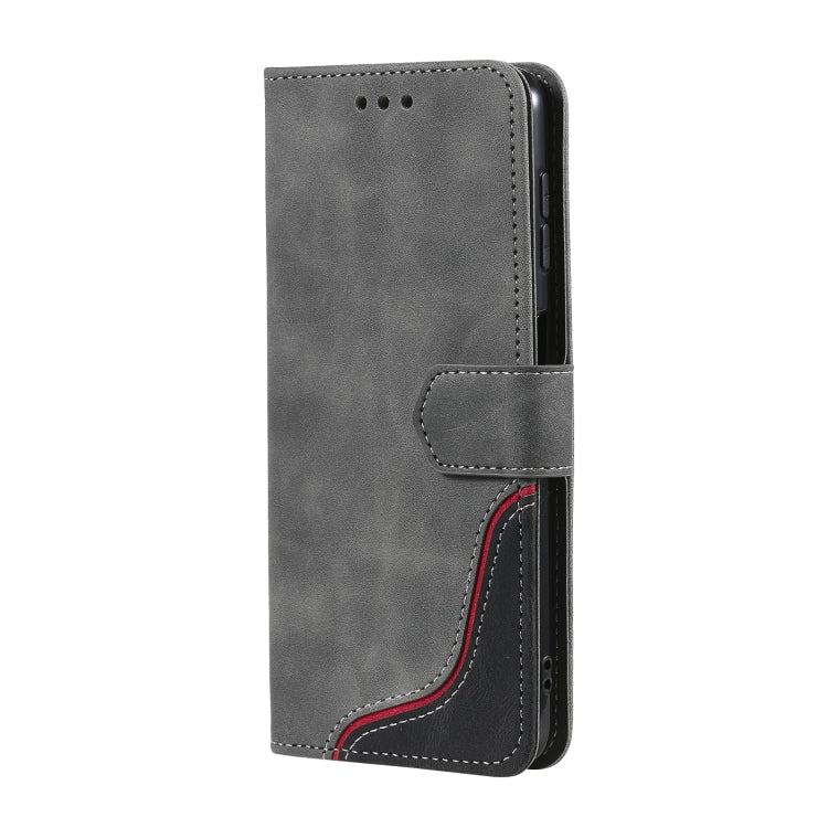 For Samsung Galaxy A22 4G Three-color Stitching Calf Texture Horizontal Flip Leather Case with Holder & Card Slots & Wallet