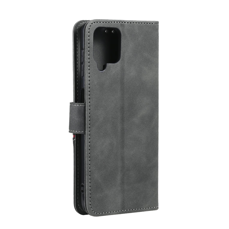 For Samsung Galaxy A22 4G Three-color Stitching Calf Texture Horizontal Flip Leather Case with Holder & Card Slots & Wallet