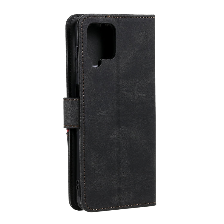 For Samsung Galaxy A22 4G Three-color Stitching Calf Texture Horizontal Flip Leather Case with Holder & Card Slots & Wallet
