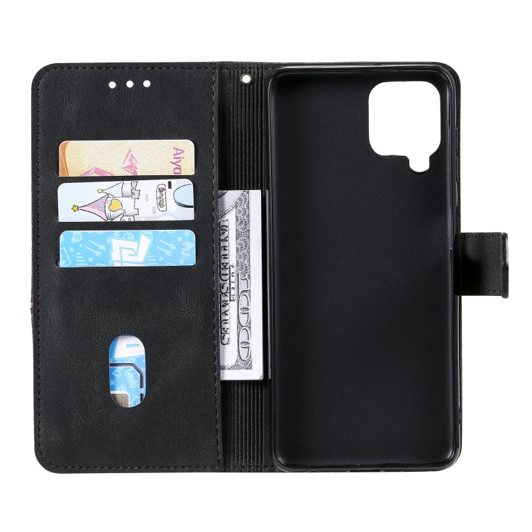 For Samsung Galaxy A22 4G Three-color Stitching Calf Texture Horizontal Flip Leather Case with Holder & Card Slots & Wallet