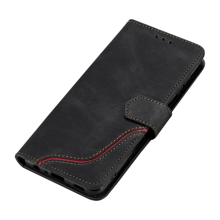 For Samsung Galaxy A22 4G Three-color Stitching Calf Texture Horizontal Flip Leather Case with Holder & Card Slots & Wallet