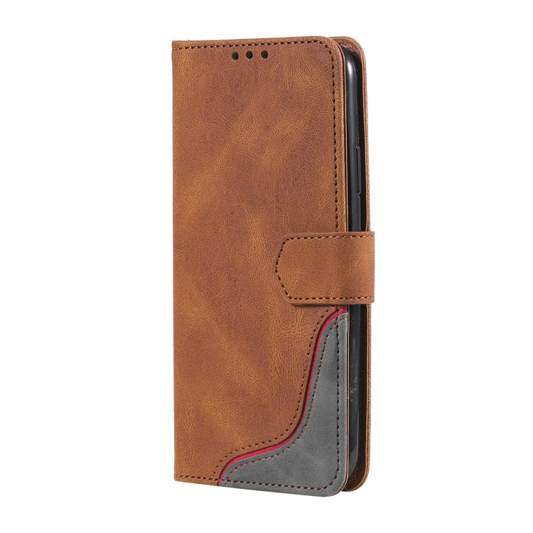 For Samsung Galaxy A22 5G Three-color Stitching Calf Texture Horizontal Flip Leather Case with Holder & Card Slots & Wallet